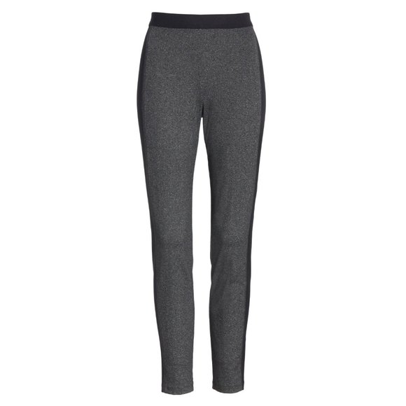 NWT Womens Size XXS Eileen Fisher Black Grey Contrast Panel Tweed Leggings - Picture 1 of 6